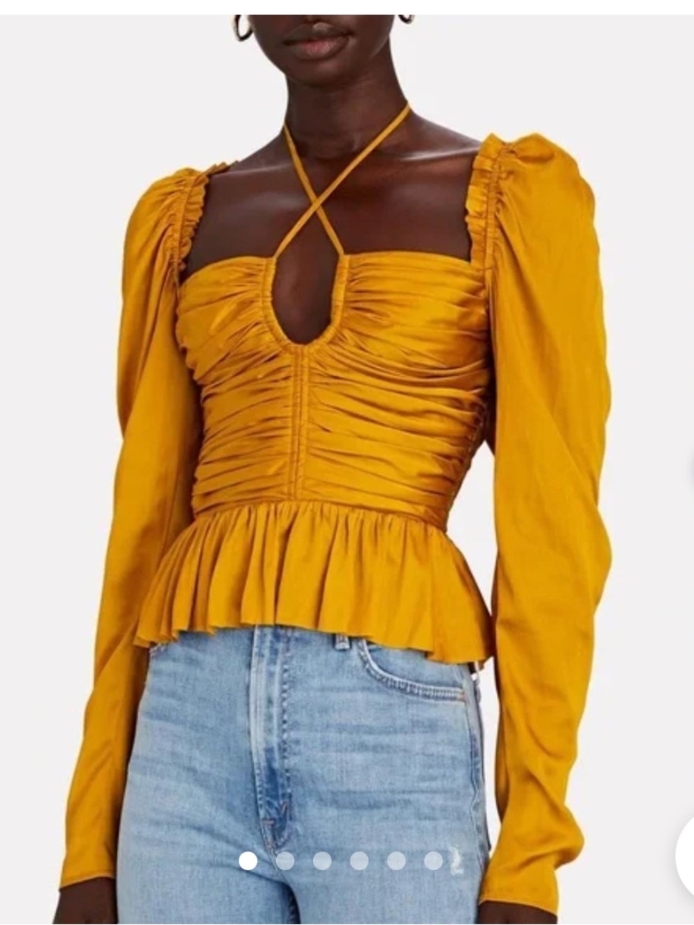 House of Harlow Golden yellow Ruched Peplum Long-Sleeve Top